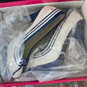 Blue and white heels
